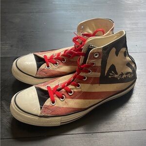 Converse High-Top Sneakers with Red and Beige Stripes